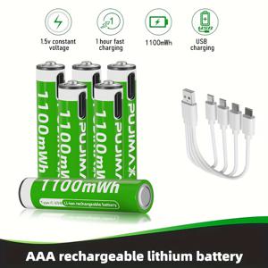 TEMU PUJIMAX 2/6/12pcs AAA 1.5V 1100mWh 충전식 리튬 배터리, Type-c 충전 포트, 재사용 가능 1200회, 비용 효율적, 전압 안정, 고품질, 충전식 배터리 특성, 알람 시계, 원격 제어, 도어벨, 카메라, 손전등, 면도기, 전기 장난감, CD 플레이어, 전원 원격 제어, 크리스마스, 할로윈 조명