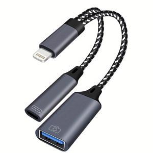TEMU 애플에서 USB 여성 충전기 2-in-1 OTG 어댑터 케이블 지원 모바일 폰 태블릿 U 디스크 마우스 컨버터