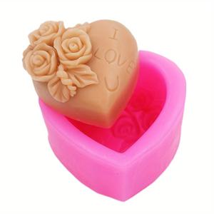 TEMU 1pc 데이 장미 & 하트 실리콘 비누 몰드 - DIY 향기 비누 & 캔들 만들기 몰드, 우아한 장미 디자인, 낭만적인 선물에 완벽, 비누 만들기 몰드 | 낭만적인 선물 아이디어 | 내구성 있는 실리콘 몰드, 비누 만들기 용품