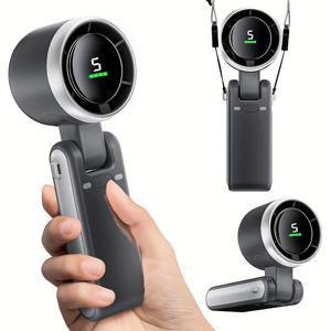TEMU 휴대용 핸드헬드 미니 팬 - 접이식 50000RPM 터보 냉각, 3600mAh USB 충전식, 5단계 개인 냉각 팬, 야외 여행 캠핑, 하이킹, 낚시용 디지털 디스플레이 (검정색), 휴대용 팬, 캠핑 필수품, 세련된 디자인, 경량 디자인|휴대용에어컨|캠핑선풍기