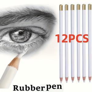TEMU 12pcs 전문용 고무 펜 - 예술적인 디테일링, 글쓰기 교정 및 그림 그리기용 둥근 코크 지우개 - 스케치 및 디테일 작업에 이상적, 예술용품 | 둥근 지우개 | 코크 소재