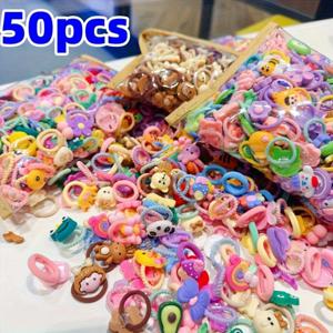 TEMU 50개 세트 만화 과일, 채소, 동물, 꽃 리본 머리끈 헤어 액세서리