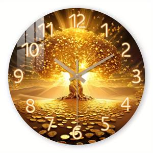 TEMU 1개 나무 벽시계, 판타지 테마 - 황금 돈 - 나무 패턴 강화 필름 베니어 무소음 시계, 거실 및 사무실 장식에 적합, 새해와 다른 축제에서 행운을 기원하는 사람들에게 이상적인 선물, 배터리 구동|시계|벽시계|벽시계