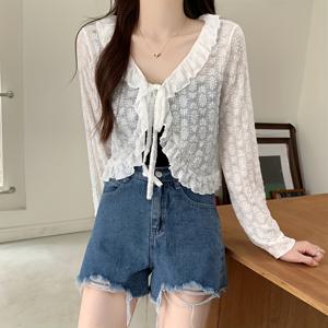 TEMU 1pc 우아한 통기성 패션 프린트 셔울, 태양 보호 V넥, 다용도 프릴, 긴 소매 스카프, 봄/여름 여성용 해변용 수건|스카프