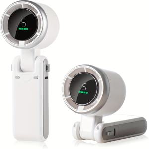 TEMU 휴대용 접이식 핸드헬드 팬 - USB 충전, 5단계 풍속 | 스마트 디지털 디스플레이 초저소음, 사무실 책상, 침실, 기숙사, 야외 여행에 적합