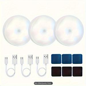TEMU 3/6pcs 모션 센서 캐비닛 라이트, USB 충전식 캐비닛 라이트, 조절 가능한 밝기, 단색, 폴리시드 마감, 플라스틱, 리튬 배터리 포함, 주방, 욕실, 옷장, 식료품 창고용 - 벽걸이형, 푸시 버튼 스위치 포함