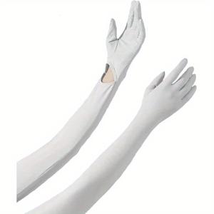 TEMU 1쌍 통기성 미끄럼 방지 암 슬리브 & 컷 핑거 장갑 - 남녀공용 탄력 있는 쿨링 긴팔, 낚시·운전·사이클링 스포츠, 캐주얼 솔리드 컬러 디자인, 야외 활동용 다목적 착용, 유연한 소재, 아웃도어 애호가|팔토시|쿨토시