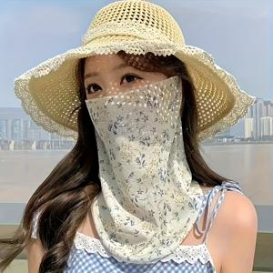 TEMU 여성용 플로랄 프린트 얼굴 마스크 - 통기성이 좋은 비탄력적 풀 커버리지 태슬 귀걸이, 캐주얼 외출 및 여름 활동을 위한 가벼운 해변 액세서리