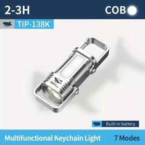TEMU 1개 미소 짓는 상어 LED 손전등 키체인, 충전식 포켓 플래시라이트, 휴대용 후크형 토치 라이트, 밝은 COB 작업등, 캠핑 등산 백패킹 비상용