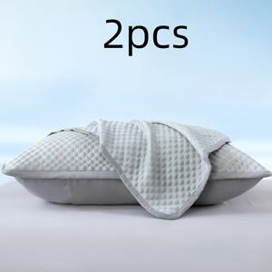 TEMU 2pcs 냉각 베개 커버, 부드럽고 통기성이 좋은 100% 폴리에스터, 우아한 파란색 및 베이지 패턴, 기계 세척 가능, 편안한 여름 수면 경험!
