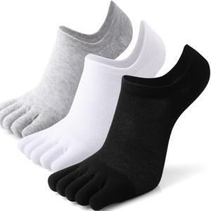 TEMU 남성용 통기성 발가락 양말 3개 세트, 여름용 단색 투명 보트 양말, 얇은 메쉬 발가락 분리용 요가 양말, 편안한 낮은 컷 아웃도어 스포츠 니트 폴리에스테르 블렌드
