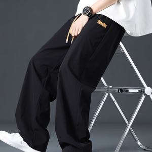 TEMU 남성용 캐주얼 레그 팬츠 - 가벼운 폴리에스터-스판덱스 혼방, 세탁기 사용 가능, 정사이즈 포켓 포함, 블랙/다크 그레이, 봄 여름 편안함, 다용도 캐주얼 바지 | 스타일리시한 캐주얼웨어 | 기능적인 포켓
