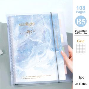 TEMU 1개의 A5/B5 노트북, 54장 108페이지, 별빛 디자인의 컬러풀한 PP 커버, 투명한 스피럴 바인딩, 라인 및 그리드 페이지, 학생이나 비즈니스 노트용으로 적합, 일기용으로도 사용할 수 있습니다.
