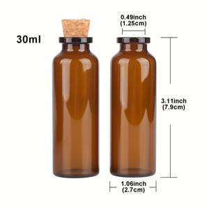 TEMU 10개 세트, 5ml/7ml/10ml/15ml/20ml/30ml 앰버 유리병 코르크 스토퍼 빈 유리 항아리 비알, 아트 DIY 공예용 여덟 가지 크기 선택 가능