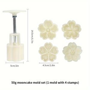 TEMU 1 세트, 4개의 스탬프가 있는 꽃 문 케이크 몰드 50g, DIY 핸드 프레스 쿠키 스탬프, 월병 제조기, 중추절 과자 도구, 베이킹 도구, 주방 가제트, 주방 악세사리