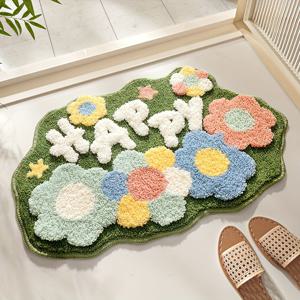 TEMU 매우 부드러운 흡수성 플로랄 욕실 매트, 미끄럼 방지 편안한 폴리에스터 욕실 매트 - 바닥, 싱크대, 욕조, 샤워용 - 봄 장식 및 크리스마스 선물에 이상적, 크리스마스 장식|욕조|싱크대