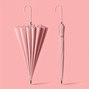 TEMU 스타일리시한 화이트 자동 우산 - 16개 뼈 뼈 디자인, 바람에 내리며 태양을 보호, 긴 손잡이, 남성 및 여성용 우아한 스타일, 다양한 색상 선택 가능, 비에 대비한 우산, 우산, 내구성 있는 천장