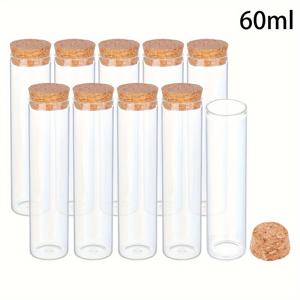 TEMU 10개/세트 투명 유리 시험관 나무 코르크 마개 포함 - 60ml | 가정, 제약 및 실험실 용도의 공예품 보관 및 구성 용기