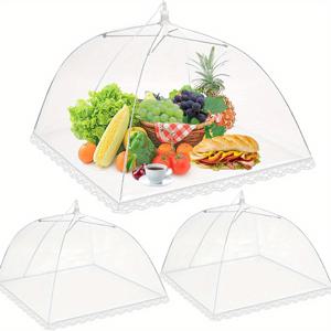 TEMU 3pcs, 팝업 식품 커버, 접이식 메쉬 식품 텐트, 파리 방지/벌레/모기, 피크닉 캠핑 바베큐 식품 보호 그물, 접이식 및 보관 용이
