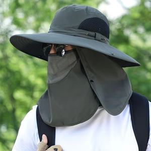 TEMU 마스크 및 목플랩이 있는 통기성 좋은 선하트 - 여름 낚시, 하이킹 및 야외 스포츠용 시원한 면 낚시모자, 녹색과 검은색 메쉬 뒷면, 조절 가능한 스트랩, 태양 보호, 하이킹 장비, 야외 태양 보호, 메쉬 뒷면 모자, 내구성 있는 헤드가어|자외선차단마스크