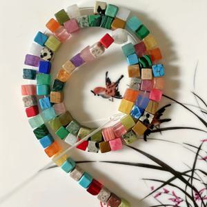 TEMU 핸드메이드 천연석 & 스퀘어 비즈 매력 팔찌 목걸이 키체인 폰 체인 - 18cm 멀티컬러 DIY 여성용 액세서리, 커플 선물, 다목적 장식품, 정교한 공예품