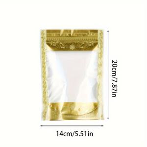TEMU 50개 우아한 골든 플라워 프린트 투명 & 골든 지퍼 잠금 스탠드업 파우치 - 차, 말린 과일, 견과류 등을 위한 재사용 가능한 PET 플라스틱 식품 포장 가방 - 주방 정리 및 선물 포장에 이상적, 선물 포장|투명 창 파우치|내구성 있는 지퍼 클로저, 재사용 가능한 식품 보관 가방
