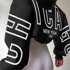 TEMU 스페치르 여성용 우아한 오버사이즈 후드티 - 대담한 글자 그래픽, 블랙 & 화이트 NYC 뉴욕 USA 프린트, 기계 세탁 가능 가을 겨울 캐주얼 스트리트웨어, 도시 스타일, 트렌디 패션, 부드러운 소재, 풀오버 스웨트셔츠