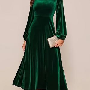 TEMU 세인트 패트릭의 날 우아한 벨벳 맥시 드레스, 랜턴 슬리브와 A라인 실루엣 - 블랙 또는 다크 그레이의 여성용 부드러운, 흐르는 긴팔 A라인 스커트, 캐주얼 우아한 의상 | 랜턴 슬리브 드레스 | 벨벳 A라인 스커트