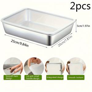TEMU 뚜껑이 있는 스테인리스 스틸 베이킹 팬 2개 세트 - 논스틱, BPA 프리, 다기능 주방 도구, 케이크, 과일, 야채 포장 등에 적합 - 가정, 레스토랑, 피크닉, 생일 파티에 이상적인 선택