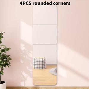 TEMU 4pcs 아크릴 비용 벽 거울 세트, 현대 스타일 사각 수직 풀 길이 드레싱 미러 침실, 욕실, 옷장 - 플라스틱 표면, 전기 필요 없음.|전신거울
