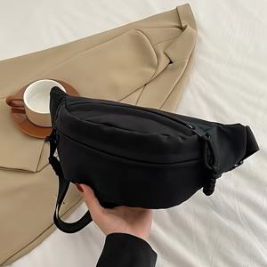 TEMU 다용도 나일론 가슴 가방 - 조절 가능한 스트랩, 지퍼 클로저, 폴리에스터 안감이 있는 블랙 스포츠 허리 팩 - 일상적인 사용, 여행, 업무에 이상적인 안전한 지퍼 클로저, 스포츠 가방