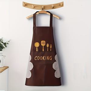 TEMU 1pc 스타일리시 폴리에스터 앞치마 - 두꺼운 허리 디자인, 내구성 및 쉬운 청소, 가정용 주방 착용에 적합, 블랙 & 화이트 옵션, 요리 앞치마