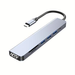 TEMU 100W 전원 출력을 갖춘 3 USB 3.0 포트와 SD/TF 카드 리더 (160Mb/S)가 있는 7-in-1 USB 3.0 Type-C to HDTV 허브, Android Pro/Max, Macbook Pro, Imac, S23, XPS 17와 호환 가능합니다.