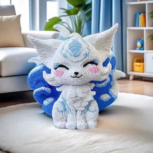 TEMU 4598개 3D 퍼즐 키트 - 장엄한 파란 꼬리 구미호 모델, DIY 공예 세트, PP 재질, 이상적인 생일 및 휴일 선물