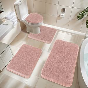 TEMU 4pcs/ 플러피와 아름다운 벨벳 욕실 바닥 매트 세트, U형 바닥 매트, 화장실 뚜껑 매트, 흡수성 및 미끄럼 방지 욕실 바닥 매트, 욕조 매트, 욕실 장식, 겨울 가정 장식