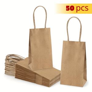 TEMU 손잡이가 있는 50개 미니 크래프트 종이 선물 가방, 15.24x8.89x6.1cm - 소규모 비즈니스, 소매 쇼핑, 크리스마스 용품을 위한 갈색 파티 선물 가방