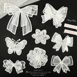 TEMU 8-팩 화이트 자수 레이스 아플리케 패치, 다양한 나비 & 꽃 디자인, 비접착성 원단 장식, DIY 공예, 핀 및 헤어 액세서리용