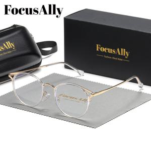 TEMU FocusAlly 고양이 눈 안경, 라운드 귀여운 경량 메탈 프레임 AC 렌즈 및 케이스 포함
