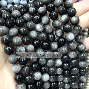 TEMU ASVRAI U 실버 오비디언 라운드 루즈 스페이서 비즈 세트, 4mm 6mm 8mm 10mm 12mm, 돌 재료, DIY 보석 만들기, 팔찌, 목걸이 액세서리