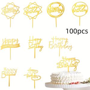 TEMU 100개 골드 글리터 생일 케이크 토퍼, 아크릴 문자 케이크 장식, 크리에이티브 베이킹 용품, 유니버설 생일 선물, 전기 불필요, 깃털 없음