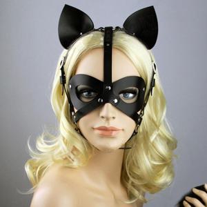 TEMU 조정 가능한 세부 사항이 있는 Pu Cat Ear Mask - 패션적인 수제 여성 코스프레 액세서리, 완벽한 데이 선물, 올 시즌 파티용 의상, 펑크 스타일, 파티 액세서리|패션 액세서리|수제 마스크, 고양이 귀 보석