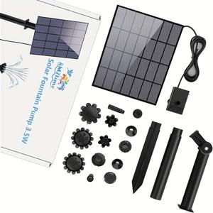 TEMU 태양열 분수 펌프, DIY 3.5W 태양열 패널 분수 16개 노즐 다양한 물 특징 분무 5FT 물 파이프 포함 태양열 펌프, 야외 정원, 연못, 어항 및 기타 분수 장식 장면에 적합