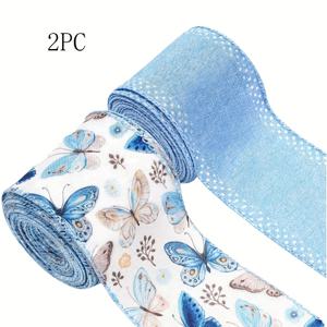 TEMU 1롤/2롤, 2.5인치 가장자리 나비 공예 테이프, 파란 천 리본 만들기 DIY 공예 포장 파티 장식 용품