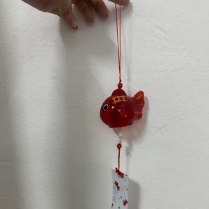 TEMU 1pc/2pcs 일본식 수제 유리 바람종이, 색다른 물고기 디자인 - 밝은 빨간색과 투명한 유리 종, 배터리 필요 없음, 정원 장식, 가정 장식, 정원 장식에 이상적입니다. 전통 일본식 스타일, 유리 바람종이