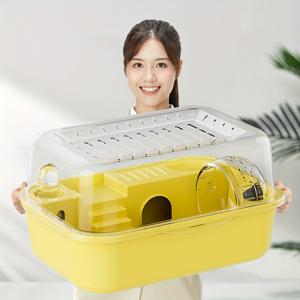 TEMU 햄스터 행복 성장 하우스, 휴대용 햄스터 케이지 세트, 넓은 공간 애완 동물 서식지, 쉬운 설치, 이중공간 디자인, 내구성 있는 투명 플라스틱, 작은 동물 쉼터, 설치류 및 소동물에 적합