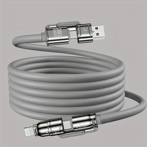 TEMU GXLHR 240W MAX 4in1 고속 충전 케이블, USB-A/Type-C/Lightning 듀얼 드래그 듀얼 충전 코드, 아이폰 16/15/14/13/12 프로 맥스, 삼성 S25/S24/S23, 모토 G, 구글 픽셀용