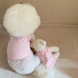 TEMU 개 옷 펫 캣 여름 스타일, 작은 꽃 곰 토끼 자수 디자인 강아지 소형 개용 간단한 하네스 리쉬|강아지옷