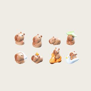 TEMU 8pcs 유머러스한 카피바라 인형 - 귀여운 레진 미니어처, 아름다운 옷과 액세서리, 책상 장식, 자동차 실내 및 야외 풍경, 자동차 실내 액세서리 | 재미있는 디자인 | 세부적인 공예, 카피바라 스태프 동물