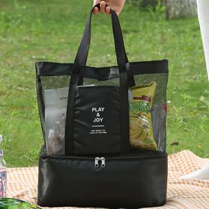 TEMU 마그네틱 클로저 및 고정 스트랩이 있는 접이식 경량 보온 비치 백 - 여성, 수영복 및 수건 보관, 손 세탁 가능, 4가지 색상(검정/녹색/파랑/분홍색), 해변용 토트 백, 내구성 있는 폴리에스터 리조트 토트