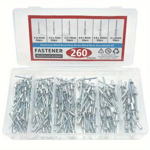 TEMU 260/525pcs 알루미늄 팝 리브트 정렬 키트 - 9 SAE 크기 (3.2mm, 4mm, 4.8mm) - 강화된 분리자 및 레이블 케이스가 있는 블라인드 리브트, 금속 제조 및 조립, 금속加工 용품에 이상적 | 정리된 리브트 키트 | 갈바니zed 마감